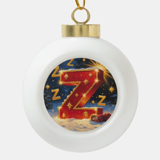Boule En Céramique Christmas Letter Z Ornament | Red Gold Monogram (Devant)