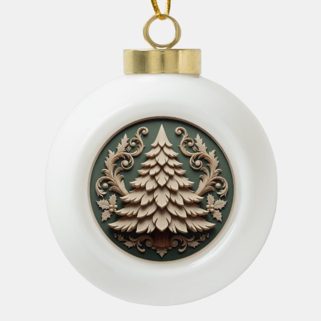 Boule En Céramique Christmas Ornament 2025 – Wood Carved Style (Devant)