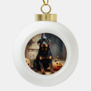 Boule En Céramique Citrouilles Rottweiler Halloween Épouvantable