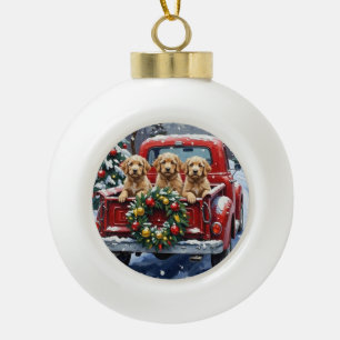 Boule En Céramique Cockapoo camion rouge de Noël vacances