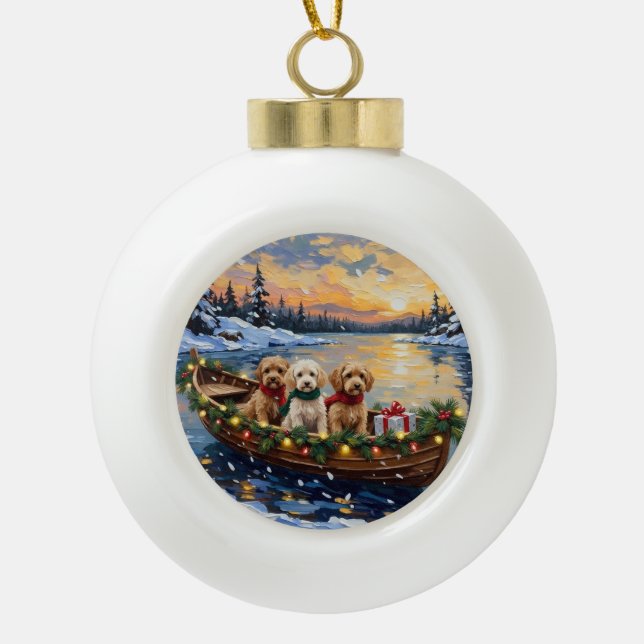 Boule En Céramique Cockapoo Noël Bateau Fêtes (Devant)