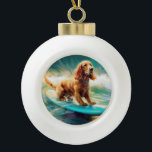 Boule En Céramique Cocker Spaniel Beach Surf Peinture<br><div class="desc">Plongez dans le monde ludique de l'aventure canine avec cette peinture captivante. Un chien en ébullition se rend aux vagues, chevauchant habilement le surf sur une plage baisée par le soleil. L'oeuvre d'art vibrante capte magnifiquement l'essence de l'excitation au bord de la plage tandis que le chien court sans crainte...</div>