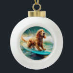 Boule En Céramique Cocker Spaniel Beach Surf Peinture<br><div class="desc">Plongez dans le monde ludique de l'aventure canine avec cette peinture captivante. Un chien en ébullition se rend aux vagues, chevauchant habilement le surf sur une plage baisée par le soleil. L'oeuvre d'art vibrante capte magnifiquement l'essence de l'excitation au bord de la plage tandis que le chien court sans crainte...</div>