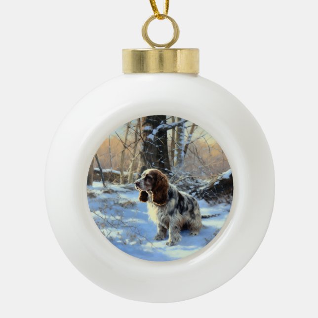 Boule En Céramique Cocker Spaniel Laisser Neige Noël (Devant)