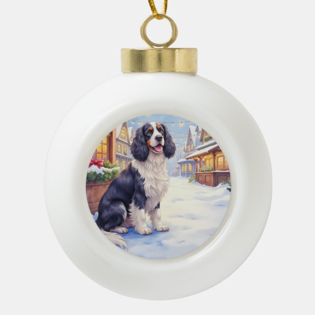 Boule En Céramique Cocker Spaniel Snowy Village Christmas Art (Devant)