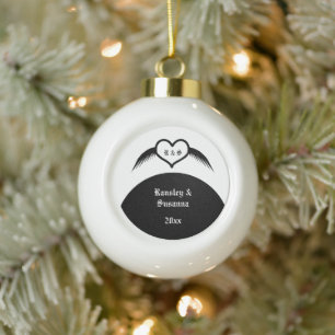 Boule En Céramique Coeur ailé gothique Mariage Personnalisé Monogramm