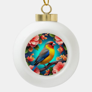 Boule En Céramique Colibri Perché Au Milieu De Fleurs Lumineuses