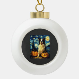 Boule En Céramique Collie de Border Halloween Automne Citrouille