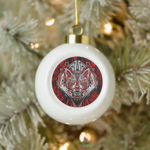 Boule En Céramique Conception de totem tribal Haida Loup