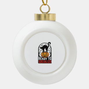 Boule En Céramique Conception d'humour de fête sinistre de chat Hallo