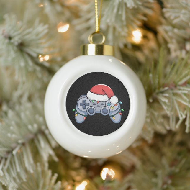 Boule En Céramique Contrôleur de jeu vidéo Noël Santa Hat Gamer (Arbre)