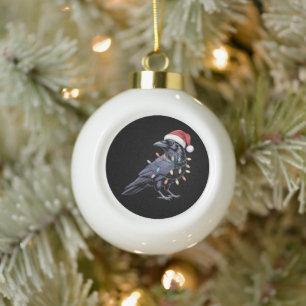 Boule En Céramique Corbeau de Noël Chapeau de Père Noël Corbeau Lumiè
