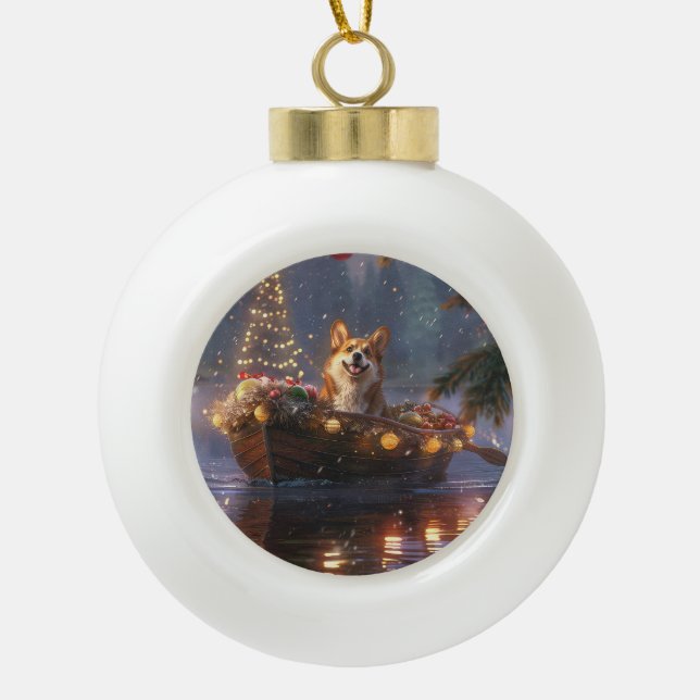Boule En Céramique Corgi Christmas Festive Voyage (Devant)