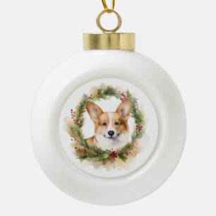 Boule En Céramique Corgi Christmas Wreath Festive Pup