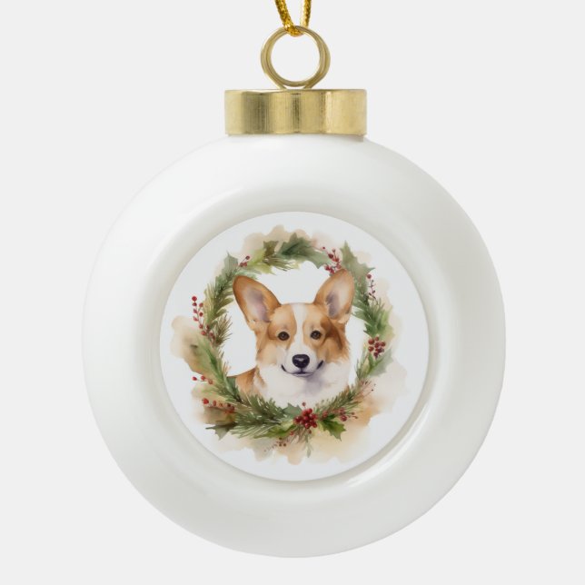 Boule En Céramique Corgi Christmas Wreath Festive Pup (Devant)