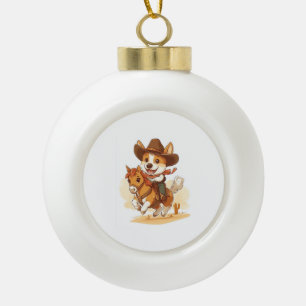 Boule En Céramique Corgi Cowboy � Chien de Rodéo Occidental