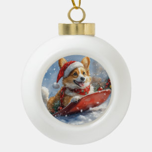 Boule En Céramique Corgi Dog in Sledge laissez passer Noël