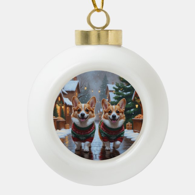 Boule En Céramique Corgi Dogs Christmas Snow Holiday (Devant)