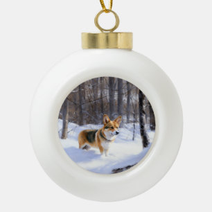 Boule En Céramique Corgi laisse neiger Noël