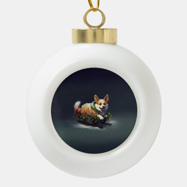 Boule En Céramique Corgi neige de Noël hiver (Devant)