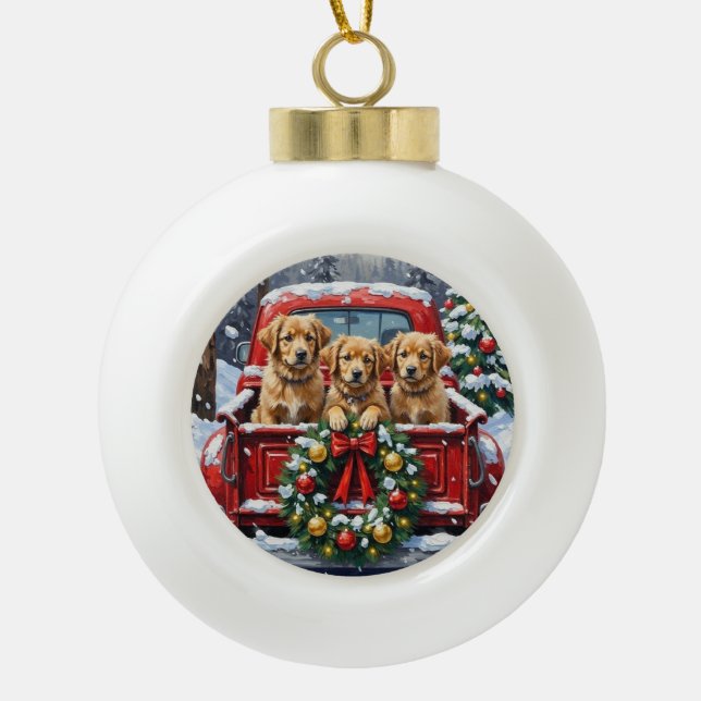 Boule En Céramique Coton de Tulear Christmas Red Truck Holiday (Devant)