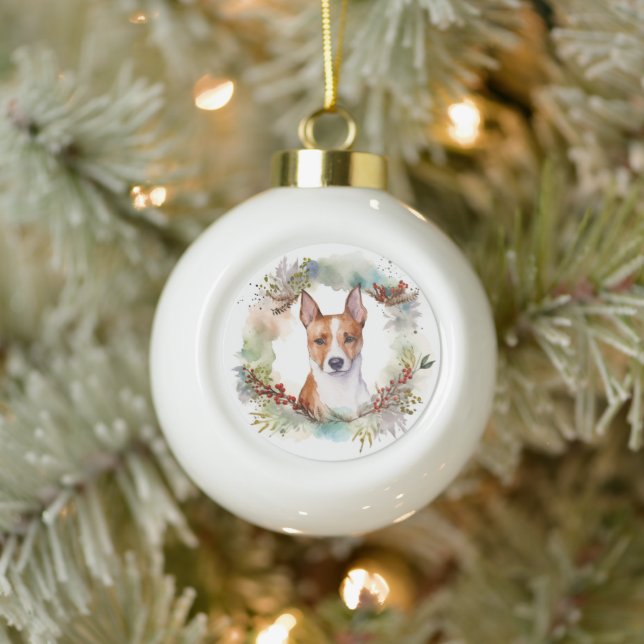 Boule En Céramique Coupe de fête de la couronne de Noël Basenji (Arbre)
