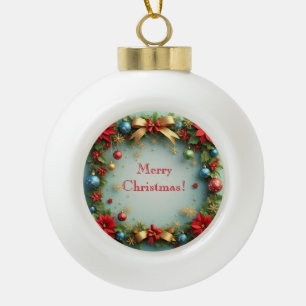 Boule En Céramique Couronne de Noël avec Poinsettias