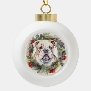 Boule En Céramique Couronne de Noël Bulldog Chien de fête