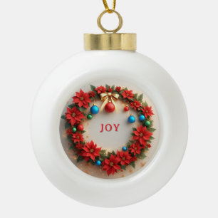 Boule En Céramique Couronne de Noël festive avec des poinsettias roug