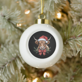 Boule En Céramique Couronne de Noël Vache des Highlands Chapeau de Pè