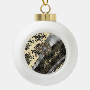 Boule En Céramique Crème personnalisée joli motif girly damask