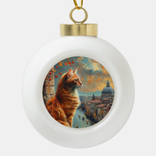 Boule En Céramique Crépuscule à Venise Chat roux sur un canal