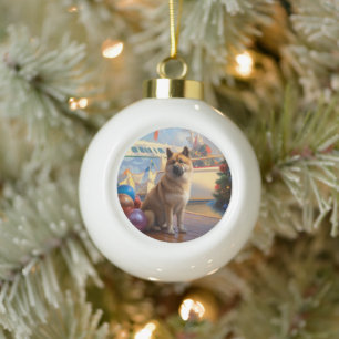 Boule En Céramique Croisière de Noël Akita américaine : Pawsome Holid