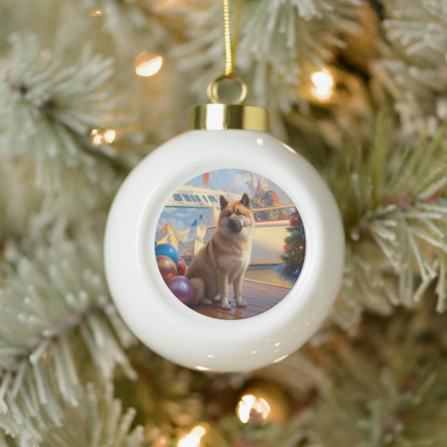 Boule En Céramique Croisière de Noël Akita américaine : Pawsome Holid (Arbre)