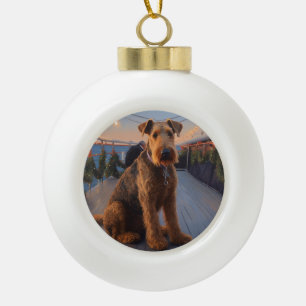 Boule En Céramique Croisière de Noël d'Airedale : Délice de vacances 