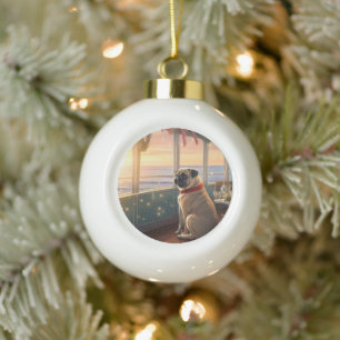 Boule En Céramique Croisière de Noël Pug : Délice de vacances formida