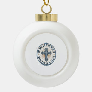 Boule En Céramique Croix Chrétienne Il Règne sur le Monde