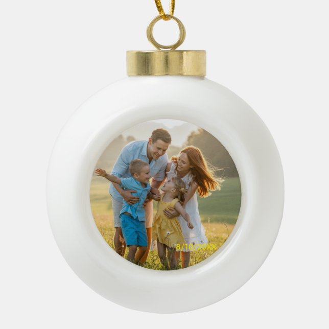 Boule En Céramique Custom Double Sided Family Two Photo Christmas Cer (Devant)