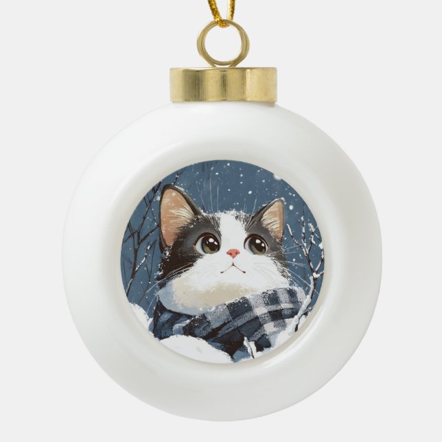 Boule En Céramique Cute cat cozy winter snow (Devant)