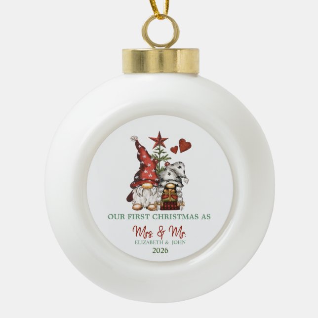 Boule En Céramique Cute Gnomes Pine Tree Our First Christmas  (Devant)