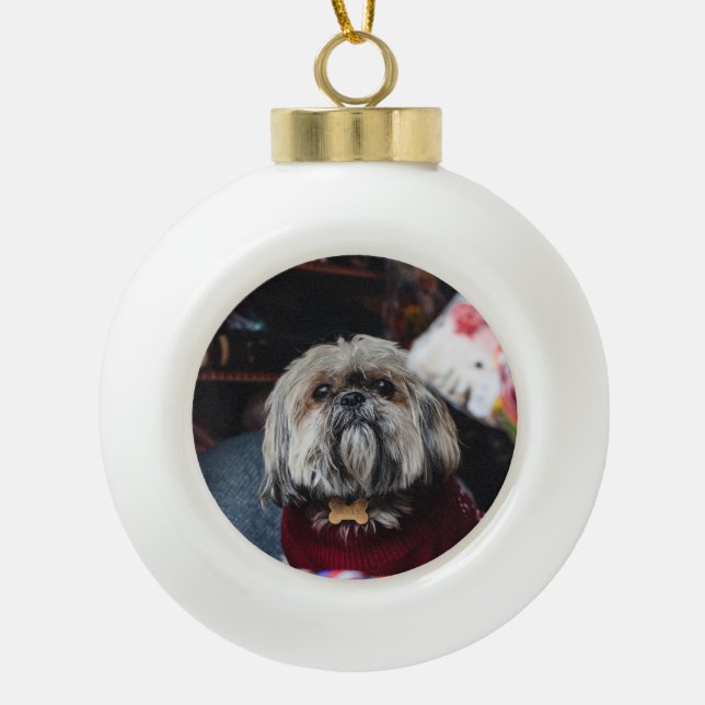 Boule En Céramique Cute lhasa apso puppy at Christmas b (Devant)