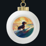 Boule En Céramique Dachshund Beach Surf Peinture<br><div class="desc">Plongez dans le monde ludique de l'aventure canine avec cette peinture captivante. Un chien en ébullition se rend aux vagues, chevauchant habilement le surf sur une plage baisée par le soleil. L'oeuvre d'art vibrante capte magnifiquement l'essence de l'excitation au bord de la plage tandis que le chien court sans crainte...</div>