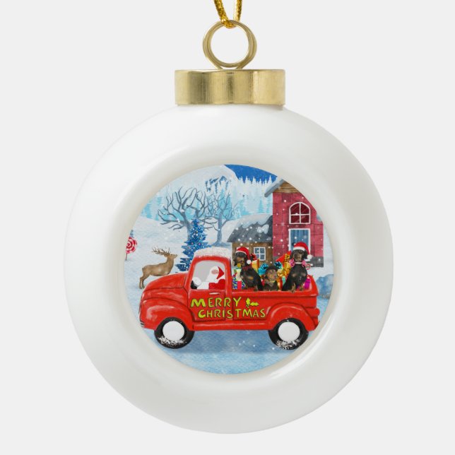 Boule En Céramique Dachshund Chien en livraison de Noël Camion Neige (Devant)