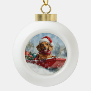 Boule En Céramique Dachshund Chien en Luge Laissez Tomber la Neige No