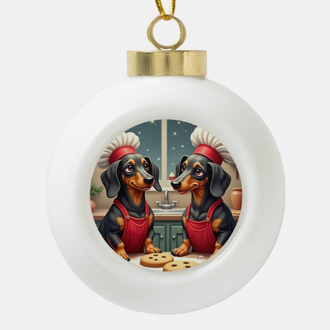 Boule En Céramique Dachshund Christmas Cookie Bakers Holiday Painting (Devant)