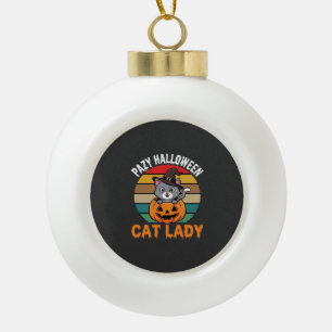 Boule En Céramique Dame de chat Halloween Sorcière Citrouille Design