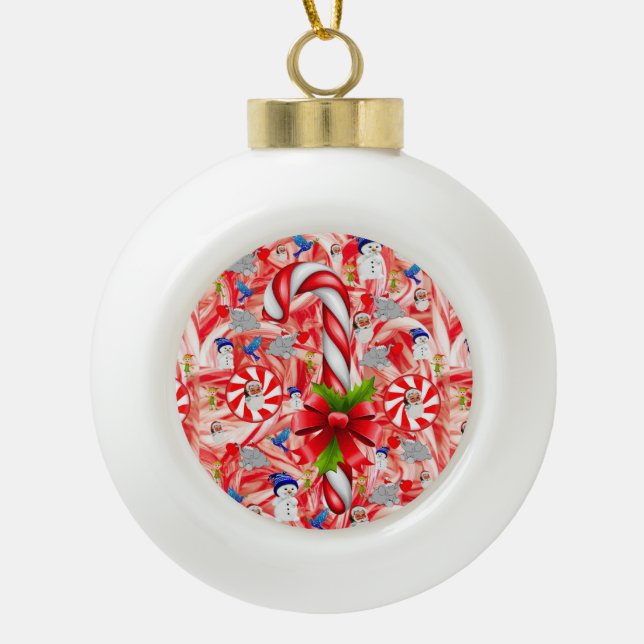 Boule en céramique de Noël, Bonbon Canne (Devant)