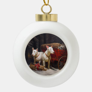 Boule En Céramique Décor de Noël Bull Terrier Snowy Sleigh