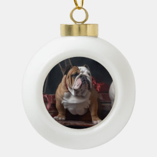 Boule En Céramique Décor de Noël Bulldog Snowy Sleigh