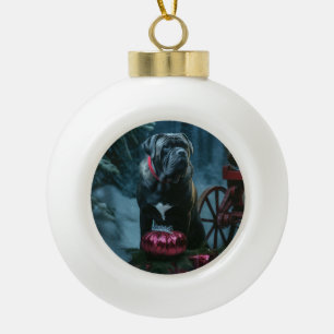 Boule En Céramique Décor de Noël Cane Corso Snowy Sleigh